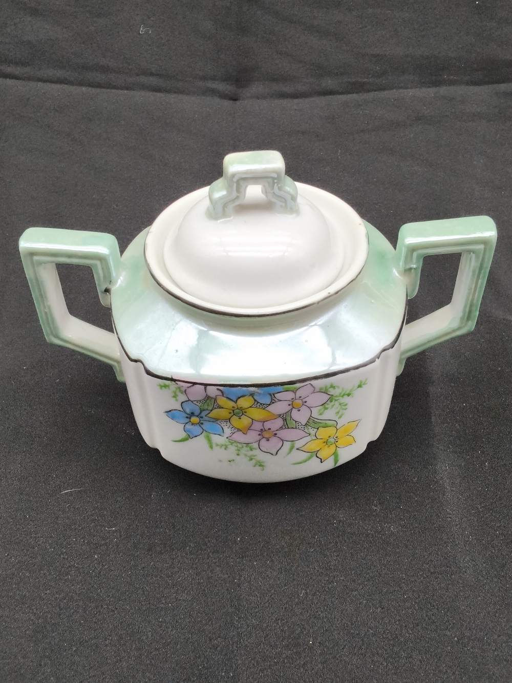 Antique Nippon Hand-Painted Floral Sugar & Creamer Set - Octagonal Lustreware - Picture 2 of 16